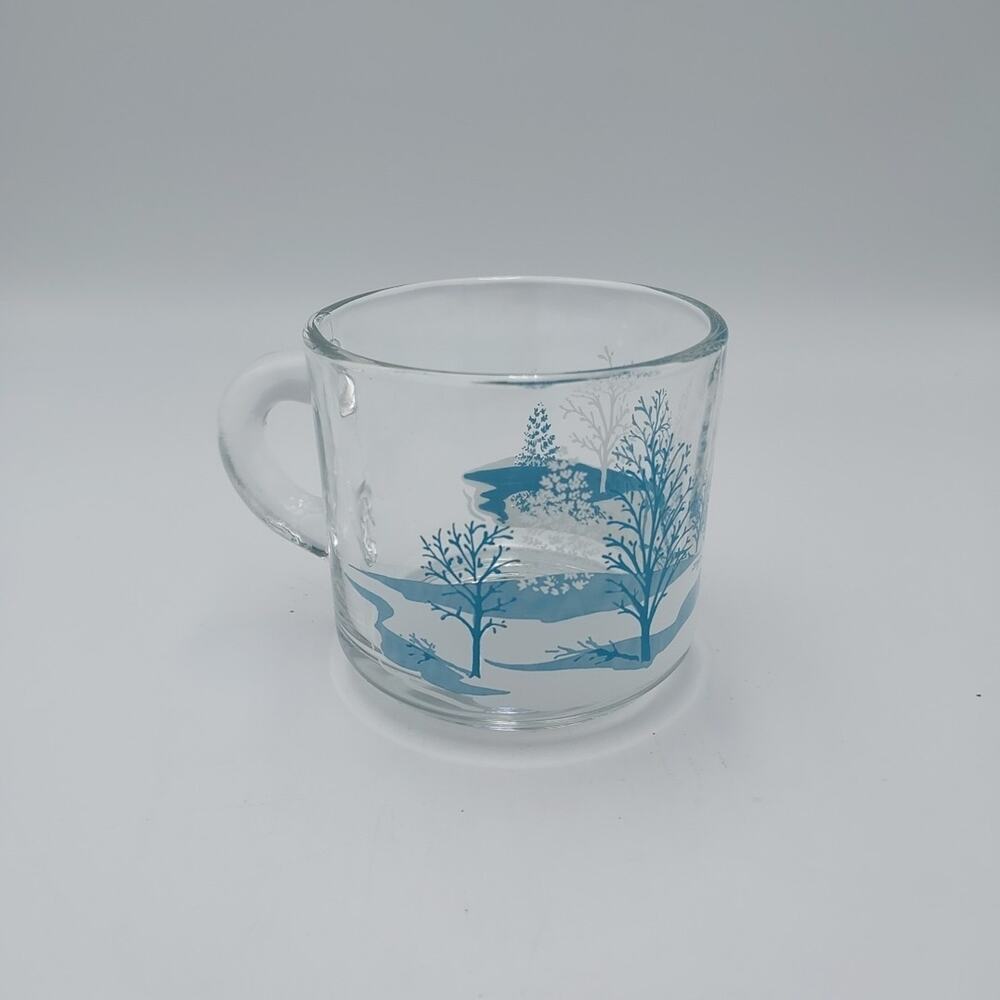Winter Tree Scene Glass Mug Anchor Hocking Clear Coffee Cup Vintage Replacement